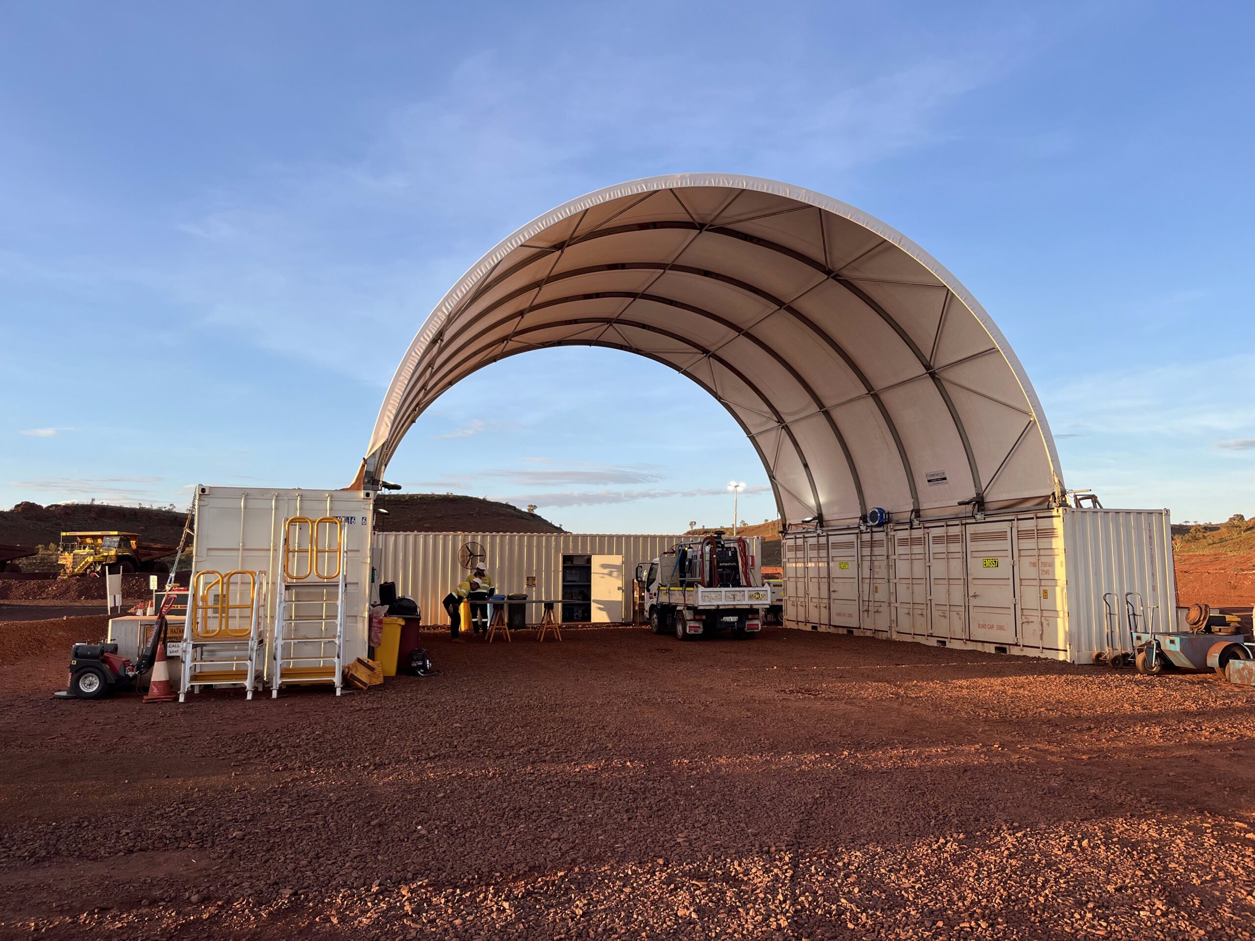 EMCCS dome shelter workshop infrastructure on a Pilbara mine site