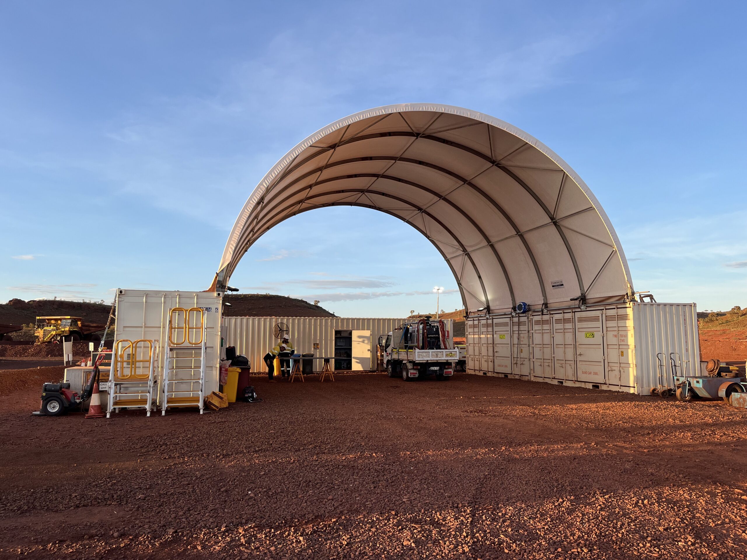 EMCCS dome shelter workshop and site support infrastructure in the Pilbara